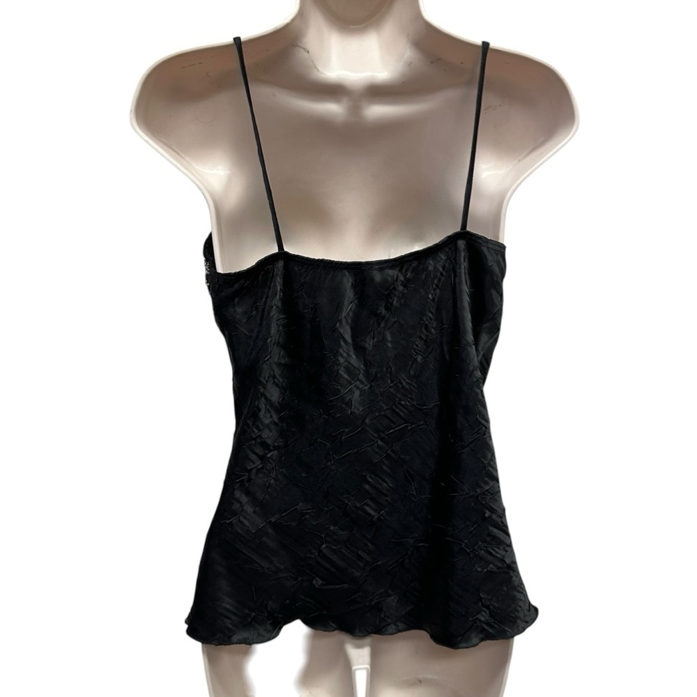 Y2K euro women’s tank top satin crinkle black sequined whimsigoth fairy grunge M - Picture 2 of 8